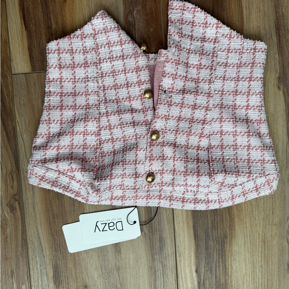 Dazy Pink and White Plaid Top